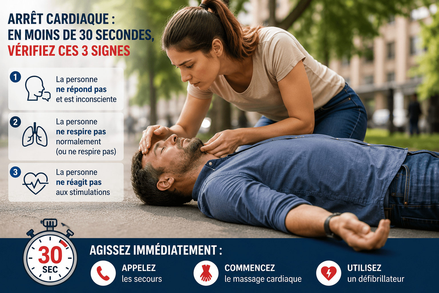 Reconnaître un arrêt cardiaque en vérifiant la conscience et la respiration d'une victime.